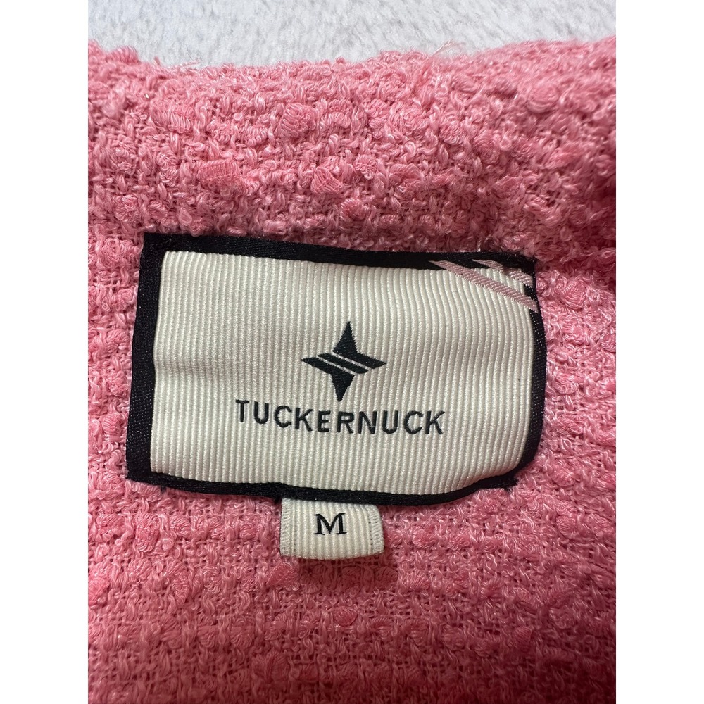 Tuckernuck Pink Boucle Shift Dress Womens Size Medium Excellent Gold Button Trim - Picture 6 of 7